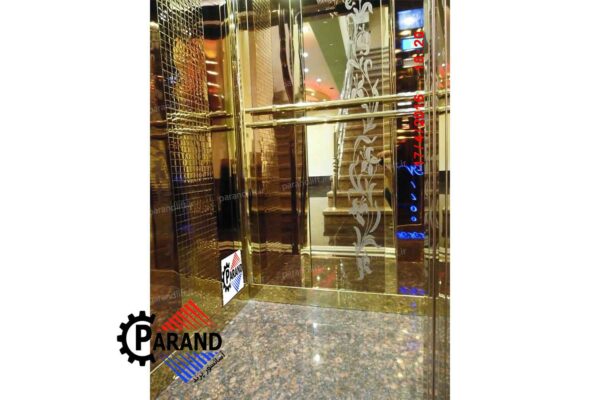 کابین آسانسور طلایی استیل تایل طرح پردیس