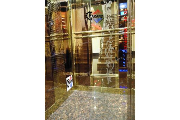 کابین آسانسور استیل تایل گلدن طلایی طرح رایکا