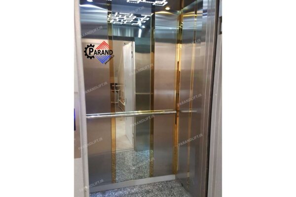 کابین آسانسور تمام استیل خشدار و طلایی طرح باران