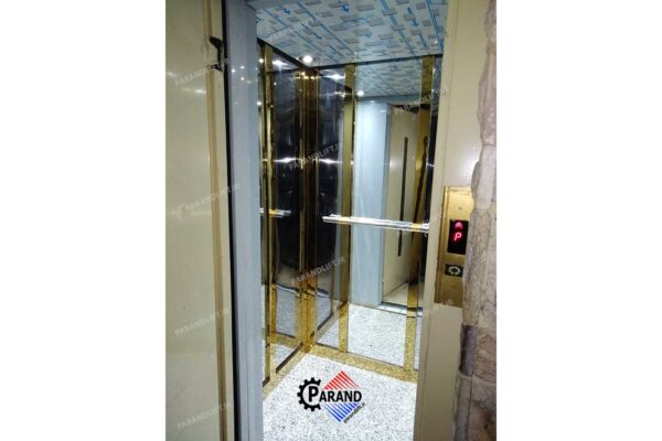 کابین آسانسور تمام استیل سیلور و طلایی طرح باران