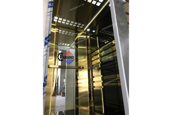 کابین آسانسور دودی طلایی استیل طرح الماس